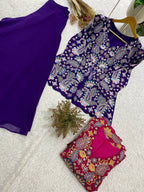 Royal Blue Sequence Embroidered Peplum Top and Palazzo Set