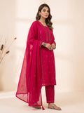 Hot Pink Sequence Embroidered Top, Pant and Dupatta Set with Side Pockets