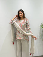 Ivory Multicolour Heavy Sequence Embroidered Top, Palazzo and Dupatta Set