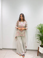 Ivory Multicolour Heavy Sequence Embroidered Top, Palazzo and Dupatta Set