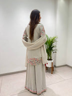 Ivory Multicolour Heavy Sequence Embroidered Top, Palazzo and Dupatta Set