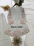 Ivory Multicolour Heavy Sequence Embroidered Top, Palazzo and Dupatta Set
