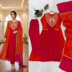 Mul Chanderi Anarkali Kurti Set | Cording & Sequin Embroidery | Kurti + Pant + Dupatta | Festive Ethnic Wear