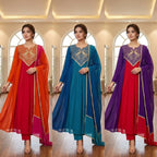 Mul Chanderi Anarkali Kurti Set | Cording & Sequin Embroidery | Kurti + Pant + Dupatta | Festive Ethnic Wear