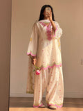 White Mul Chanderi Suit Set | Heart Embroidery & Scallop Border | Top + Salwar + Dupatta | Casual & Festive Ethnic Wear