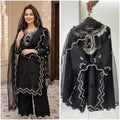 Black Sequence Embroidered Cutwork Top, Plazzo and Dupatta — Hania Amir Inspired