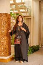 Black Printed Top, Salwaar with Dupatta in Roman Fabric
