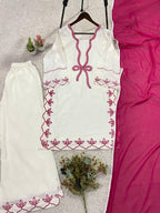 Ivory Embroidered Top, Plazzo and Dupatta — Hania Amir Inspired Pakistani Suit