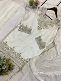 White Comfortable Suit with Sequence Embroidered Top, Plazzo and Dupatta