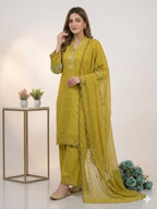 Mustard Yellow Sequence Embroidery Worked Top, Plazzo with Dupatta