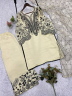 Off-White Sequence Embroidered Top, Plazzo with Dupatta