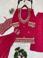 Magenta Pink 4 Piece Plazzo Pair with Real Mirror and Embroidery Work