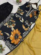 Black Floral Printed Embroidered Lace Top, Plazzo with Dupatta — Hania Amir Inspired