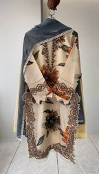 Cream Floral Printed Embroidered Lace Top, Plazzo with Dupatta — Hania Amir Inspired