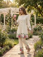 Ivory Trendy Co-ord Set with Floral Embroidery Work