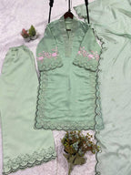Sage Green Sequence Embroidery Worked Top, Plazzo with Dupatta