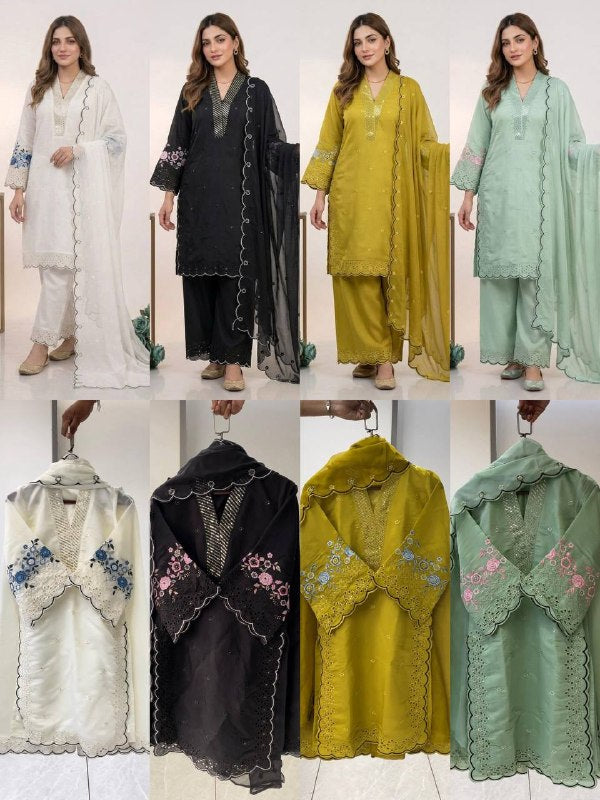 Mustard Yellow Sequence Embroidery Worked Top, Plazzo with Dupatta