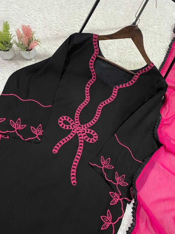 Black Embroidered Top, Plazzo and Dupatta — Hania Amir Inspired Pakistani Suit