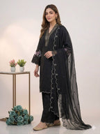Black Sequence Embroidery Worked Top, Plazzo with Dupatta