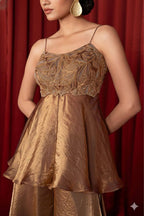 Copper Sequence Embroidered Top, Plazzo and Dupatta