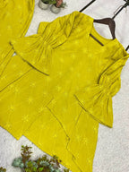 Mustard Yellow Embroidered Cotton Co-ord Set | Women's Trendy 2-Piece Top - Pant Set