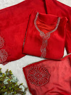 Red Exclusive and Trendy Beads Worked Top, Sarara and Dupatta