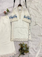 White Sequence Embroidery Worked Top, Plazzo with Dupatta
