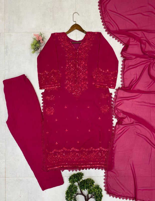 Wine Exclusive 3 Piece Plazzo Pair with Dupatta in Sequence Embroidery Work