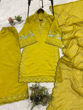 Mustard Yellow Sequence Embroidery Worked Top, Plazzo with Dupatta