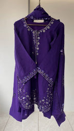 Purple Three Piece Outfit with Sequence Embroidered Top, Farsi Salwaar and Dupatta