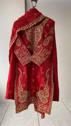 Red Cording with Sequence Embroidery Worked Top, Plazzo with Dupatta