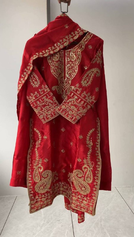 Red Cording with Sequence Embroidery Worked Top, Plazzo with Dupatta