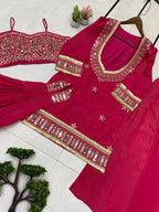 Magenta Pink 4 Piece Plazzo Pair with Real Mirror and Embroidery Work