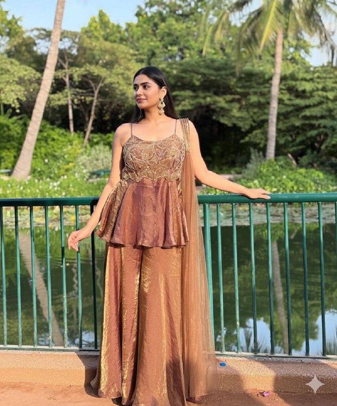 Copper Sequence Embroidered Top, Plazzo and Dupatta