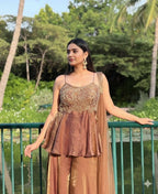 Copper Sequence Embroidered Top, Plazzo and Dupatta