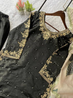 Black Cording with Sequence Embroidery and Beads Worked Top, Plazzo and Dupatta