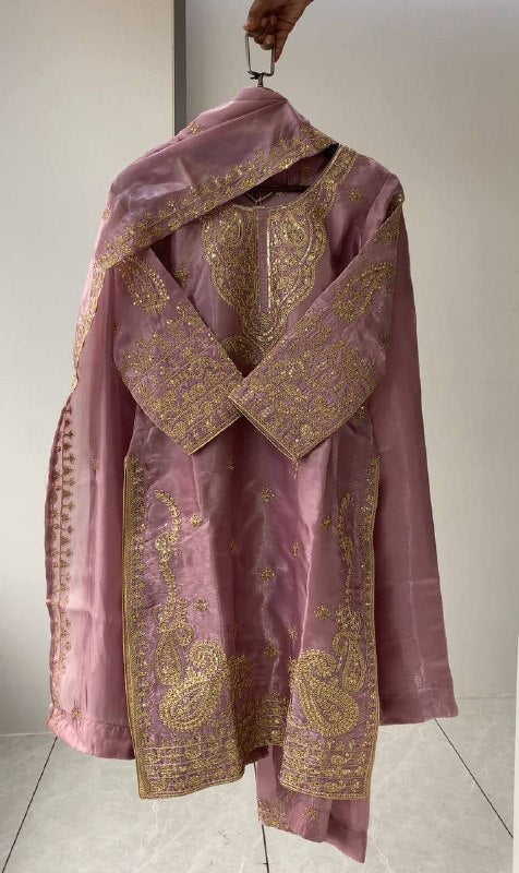 Mauve Cording with Sequence Embroidery Worked Top, Plazzo with Dupatta