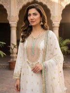 White Sequence Embroidery Worked Top, Plazzo and Dupatta — Mahira Khan Inspired