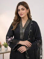 Black Sequence Embroidery Worked Top, Plazzo with Dupatta