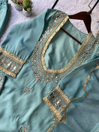 Mint 4 Piece Plazzo Pair with Real Mirror and Embroidery Work
