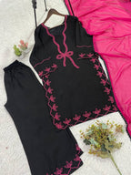 Black Embroidered Top, Plazzo and Dupatta — Hania Amir Inspired Pakistani Suit