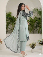 Sage Green Sequence Embroidery Worked Top, Pant with Dupatta