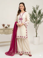 Ivory Embroidered Top, Plazzo and Dupatta — Hania Amir Inspired Pakistani Suit