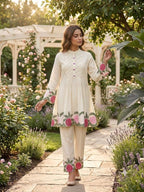 Ivory Trendy Co-ord Set with Floral Embroidery Work