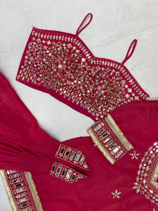 Magenta Pink 4 Piece Plazzo Pair with Real Mirror and Embroidery Work