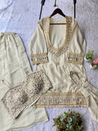 Ivory 4 Piece Plazzo Pair with Real Mirror and Embroidery Work