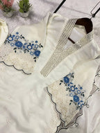 White Sequence Embroidery Worked Top, Plazzo with Dupatta