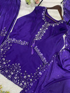 Purple Three Piece Outfit with Sequence Embroidered Top, Farsi Salwaar and Dupatta