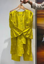 Mustard Yellow Embroidered Cotton Co-ord Set | Women's Trendy 2-Piece Top - Pant Set