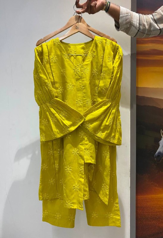 Mustard Yellow Embroidered Cotton Co-ord Set | Women's Trendy 2-Piece Top - Pant Set